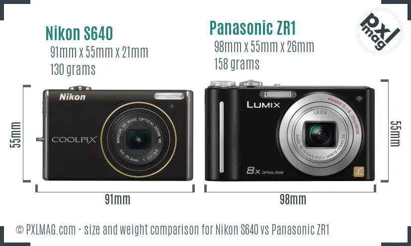 Nikon S640 vs Panasonic ZR1 size comparison