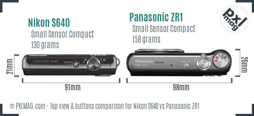 Nikon S640 vs Panasonic ZR1 top view buttons comparison