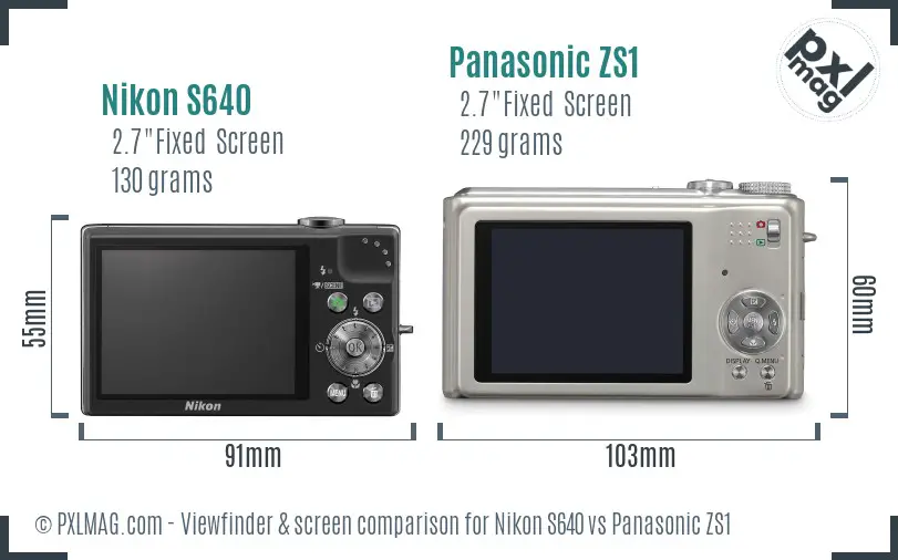 Nikon S640 vs Panasonic ZS1 Screen and Viewfinder comparison