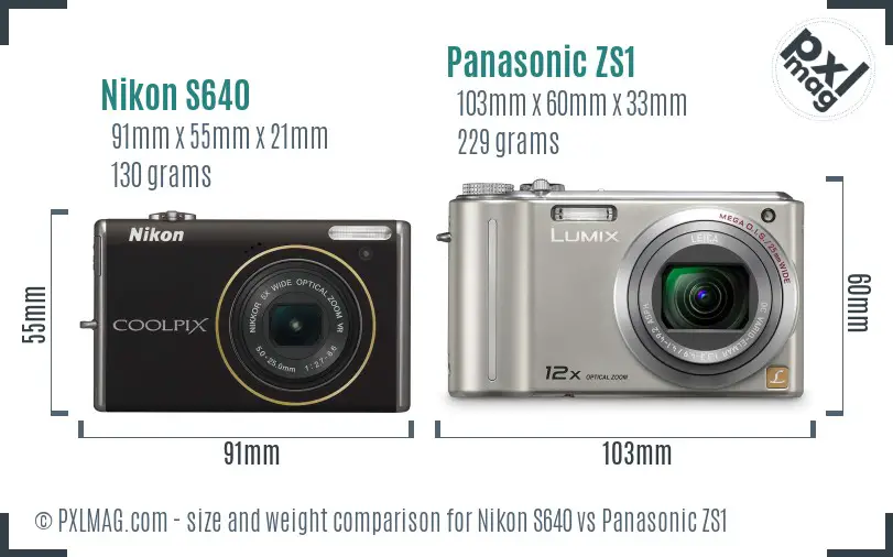 Nikon S640 vs Panasonic ZS1 size comparison