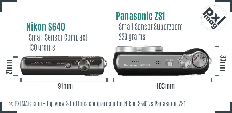 Nikon S640 vs Panasonic ZS1 top view buttons comparison