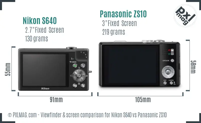 Nikon S640 vs Panasonic ZS10 Screen and Viewfinder comparison
