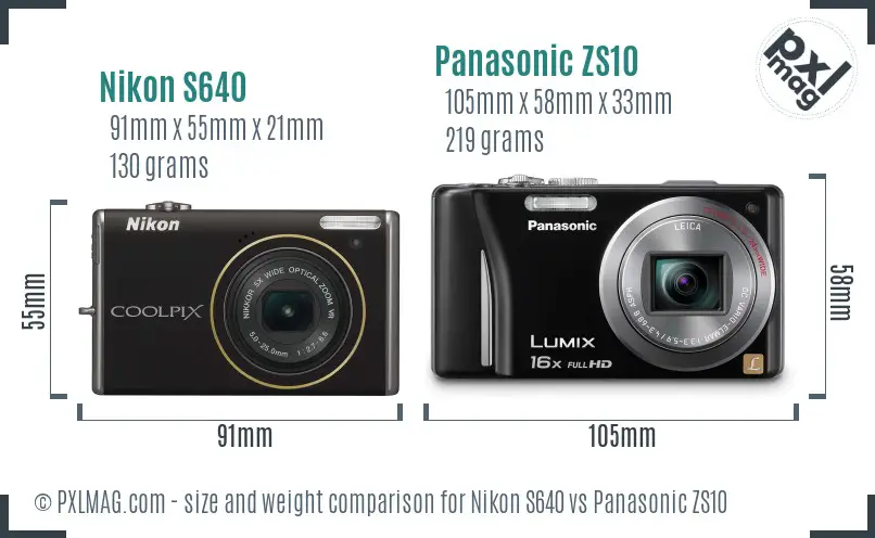 Nikon S640 vs Panasonic ZS10 size comparison