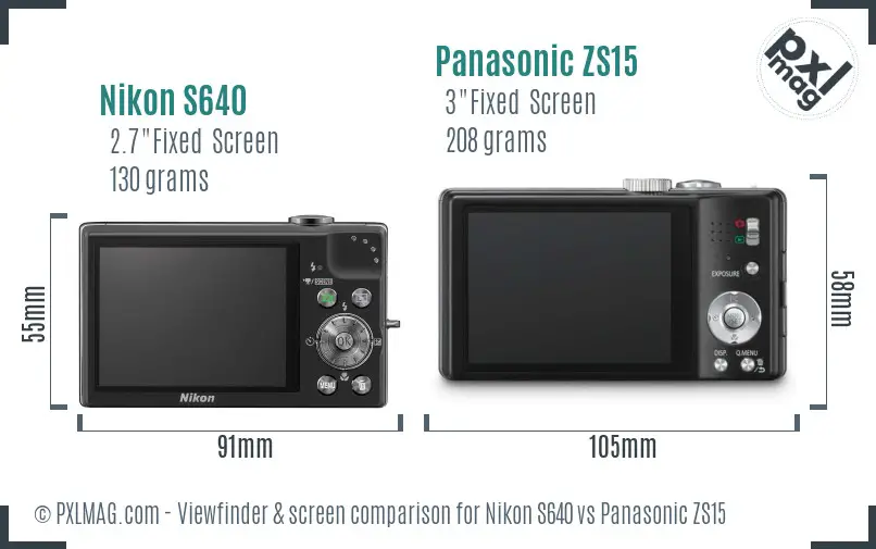 Nikon S640 vs Panasonic ZS15 Screen and Viewfinder comparison
