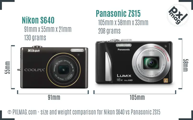 Nikon S640 vs Panasonic ZS15 size comparison Nikon S640 vs Panasonic ZS15 size comparison