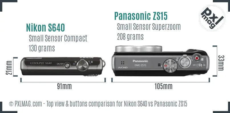 Nikon S640 vs Panasonic ZS15 top view buttons comparison
