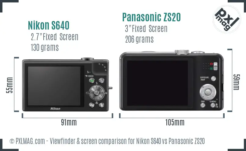 Nikon S640 vs Panasonic ZS20 Screen and Viewfinder comparison Nikon S640 vs Panasonic ZS20 Screen and Viewfinder comparison