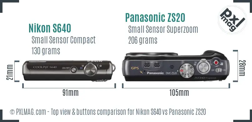 Nikon S640 vs Panasonic ZS20 top view buttons comparison Nikon S640 vs Panasonic ZS20 top view buttons comparison