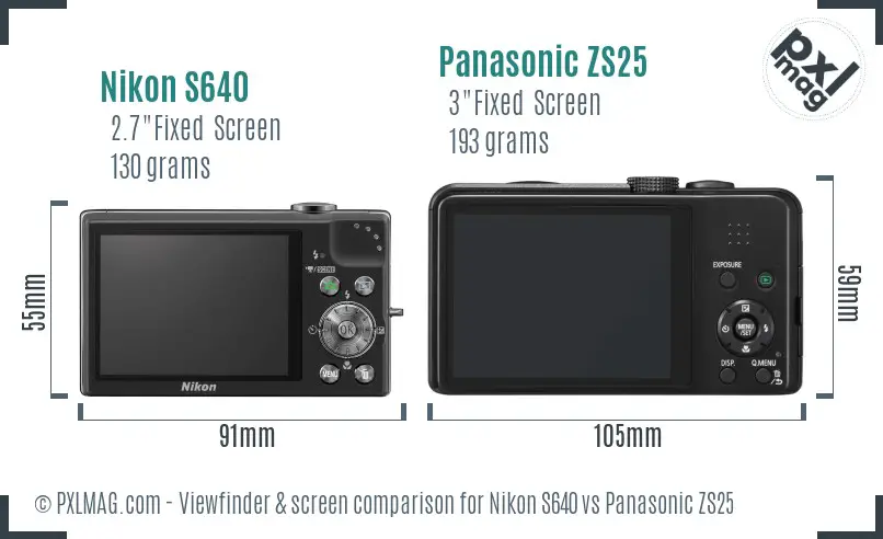Nikon S640 vs Panasonic ZS25 Screen and Viewfinder comparison Nikon S640 vs Panasonic ZS25 Screen and Viewfinder comparison