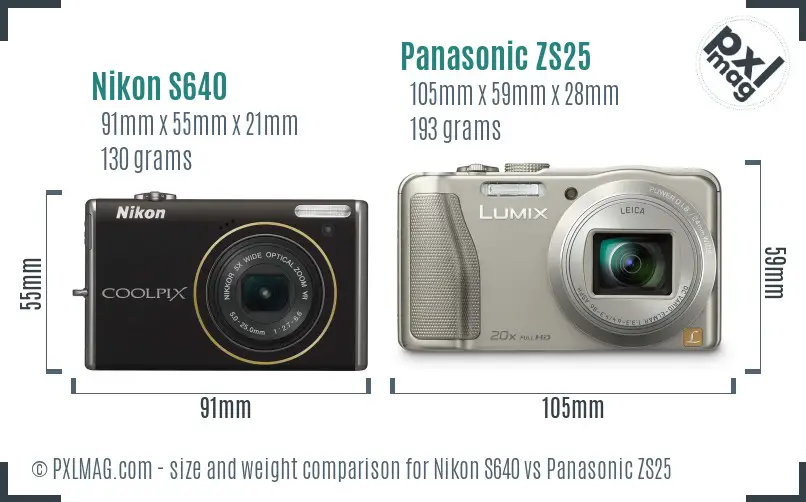 Nikon S640 vs Panasonic ZS25 size comparison Nikon S640 vs Panasonic ZS25 size comparison