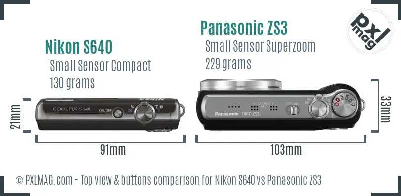 Nikon S640 vs Panasonic ZS3 top view buttons comparison Nikon S640 vs Panasonic ZS3 top view buttons comparison