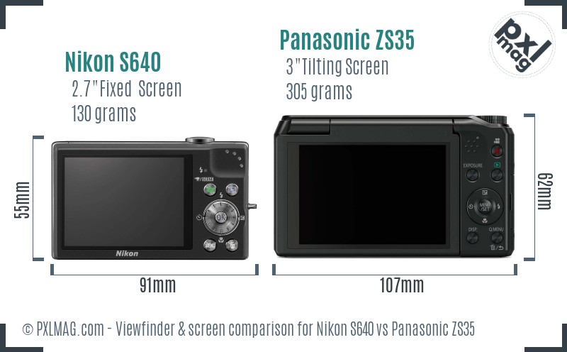 Nikon S640 vs Panasonic ZS35 Screen and Viewfinder comparison