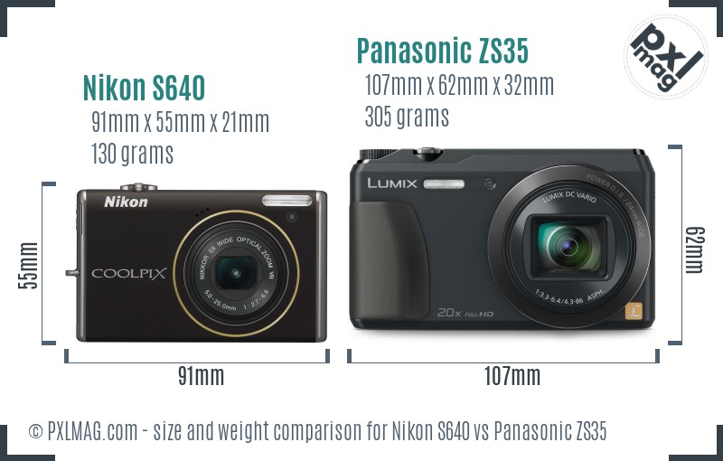 Nikon S640 vs Panasonic ZS35 size comparison
