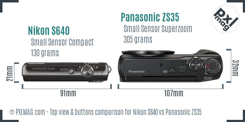 Nikon S640 vs Panasonic ZS35 top view buttons comparison