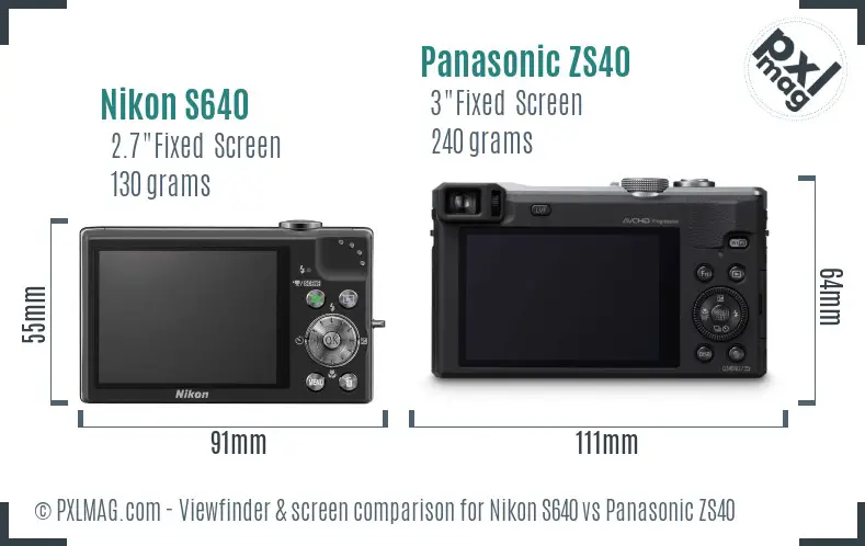 Nikon S640 vs Panasonic ZS40 Screen and Viewfinder comparison