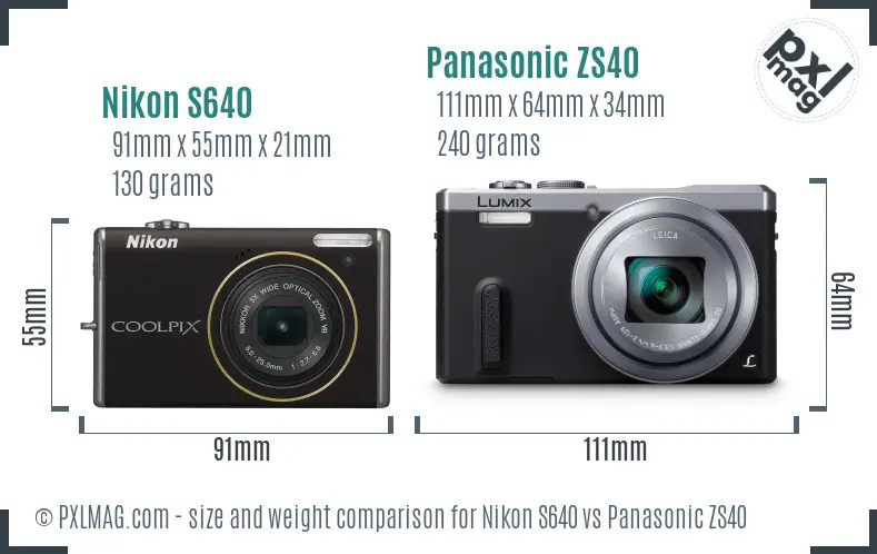 Nikon S640 vs Panasonic ZS40 size comparison