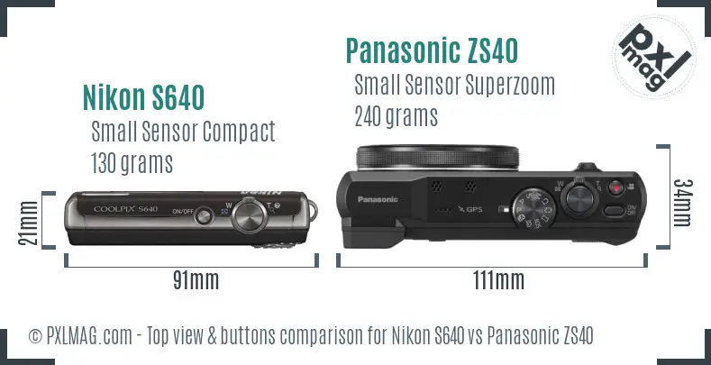 Nikon S640 vs Panasonic ZS40 top view buttons comparison