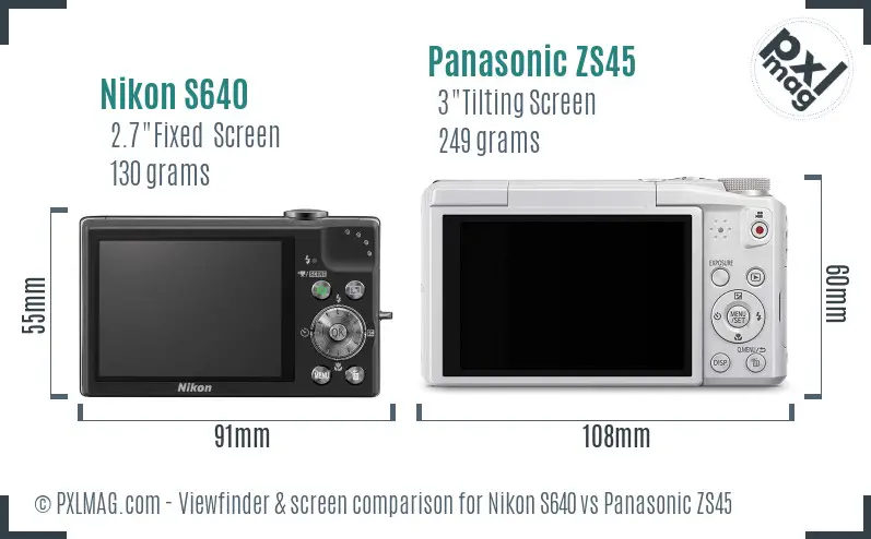Nikon S640 vs Panasonic ZS45 Screen and Viewfinder comparison