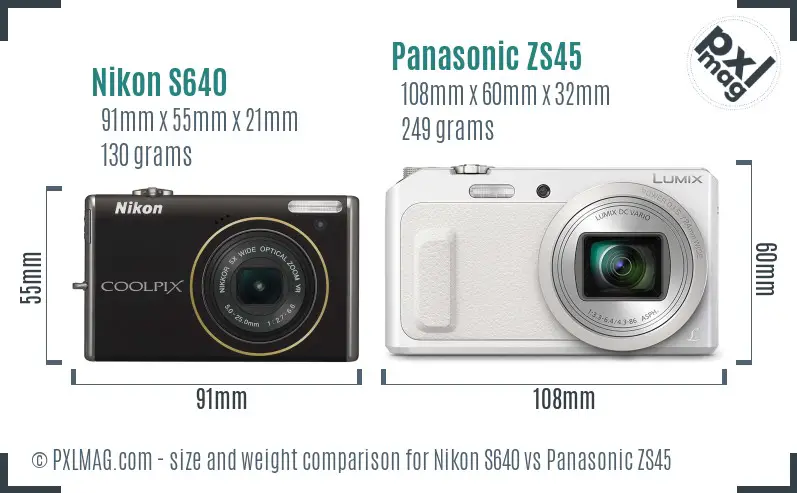 Nikon S640 vs Panasonic ZS45 size comparison