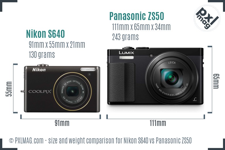 Nikon S640 vs Panasonic ZS50 size comparison