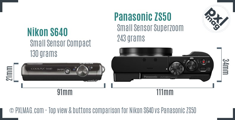 Nikon S640 vs Panasonic ZS50 top view buttons comparison
