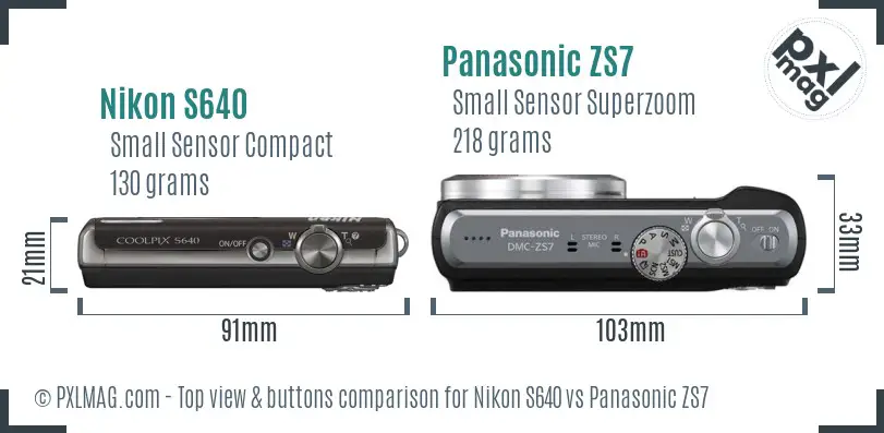 Nikon S640 vs Panasonic ZS7 top view buttons comparison Nikon S640 vs Panasonic ZS7 top view buttons comparison