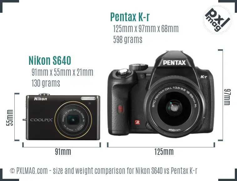 Nikon S640 vs Pentax K-r size comparison