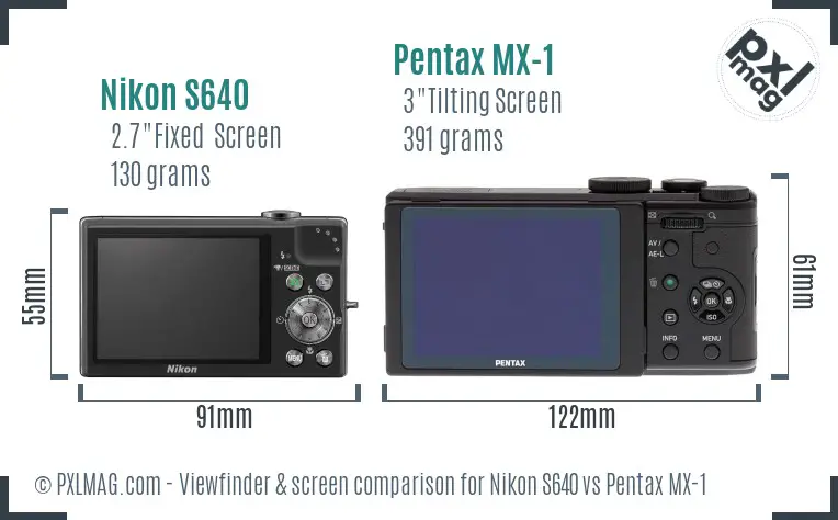 Nikon S640 vs Pentax MX-1 Screen and Viewfinder comparison