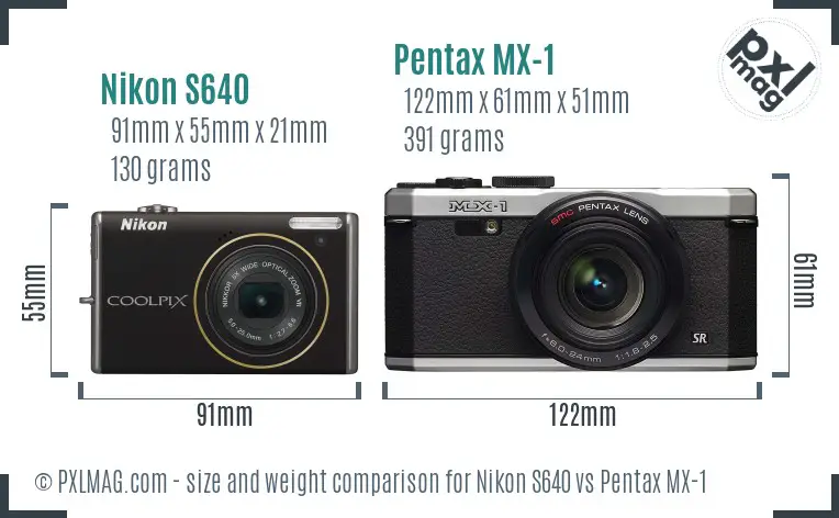 Nikon S640 vs Pentax MX-1 size comparison