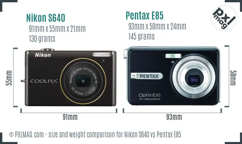 Nikon S640 vs Pentax E85 size comparison