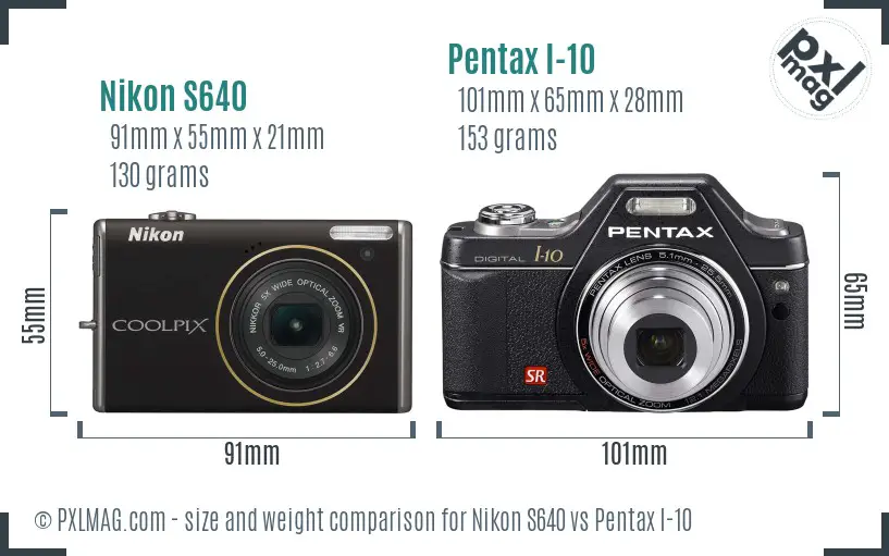 Nikon S640 vs Pentax I-10 size comparison