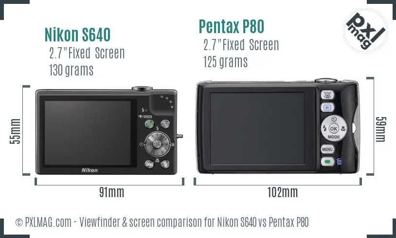 Nikon S640 vs Pentax P80 Screen and Viewfinder comparison