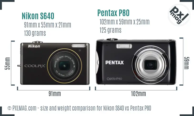 Nikon S640 vs Pentax P80 size comparison