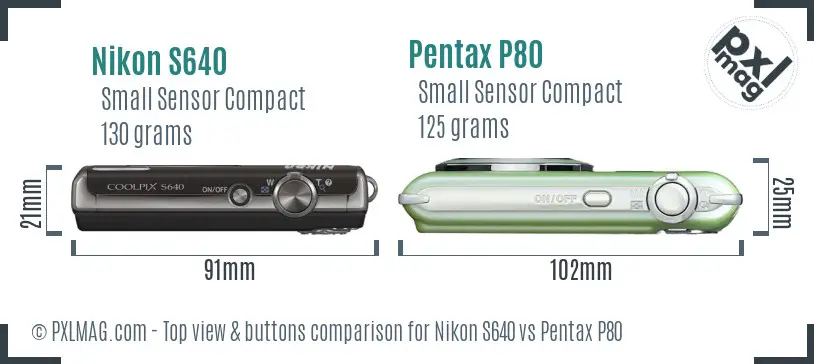 Nikon S640 vs Pentax P80 top view buttons comparison