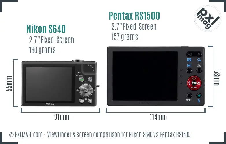 Nikon S640 vs Pentax RS1500 Screen and Viewfinder comparison