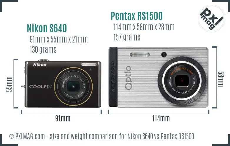 Nikon S640 vs Pentax RS1500 size comparison