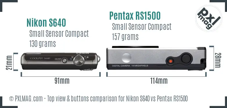 Nikon S640 vs Pentax RS1500 top view buttons comparison