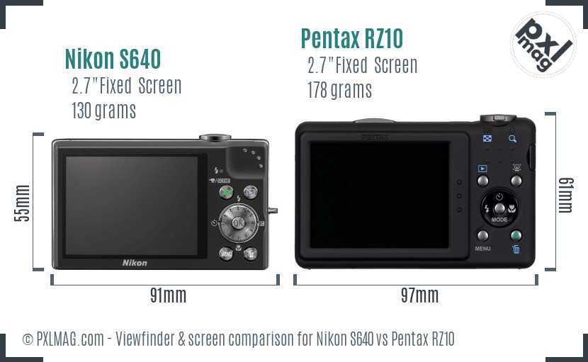 Nikon S640 vs Pentax RZ10 Screen and Viewfinder comparison