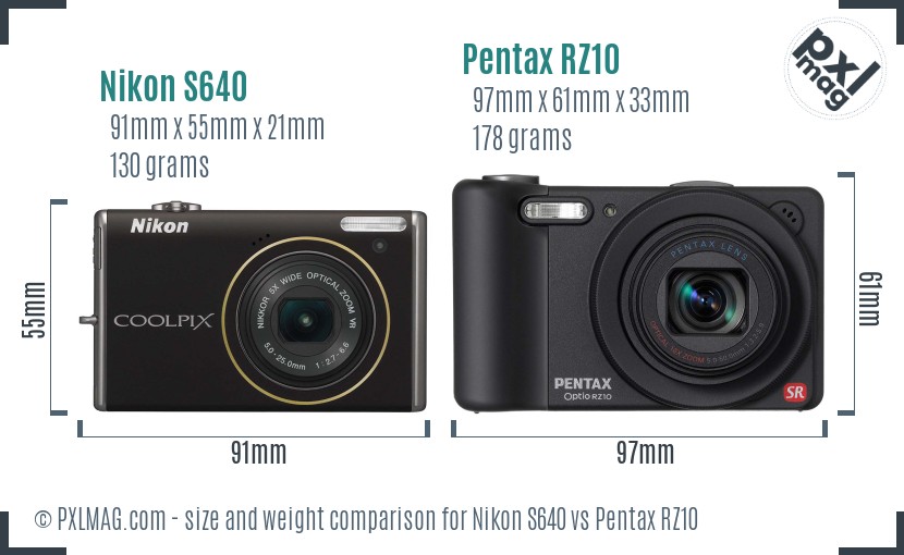 Nikon S640 vs Pentax RZ10 size comparison
