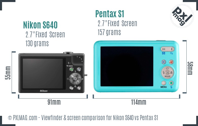 Nikon S640 vs Pentax S1 Screen and Viewfinder comparison