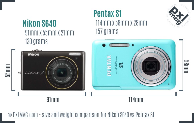 Nikon S640 vs Pentax S1 size comparison