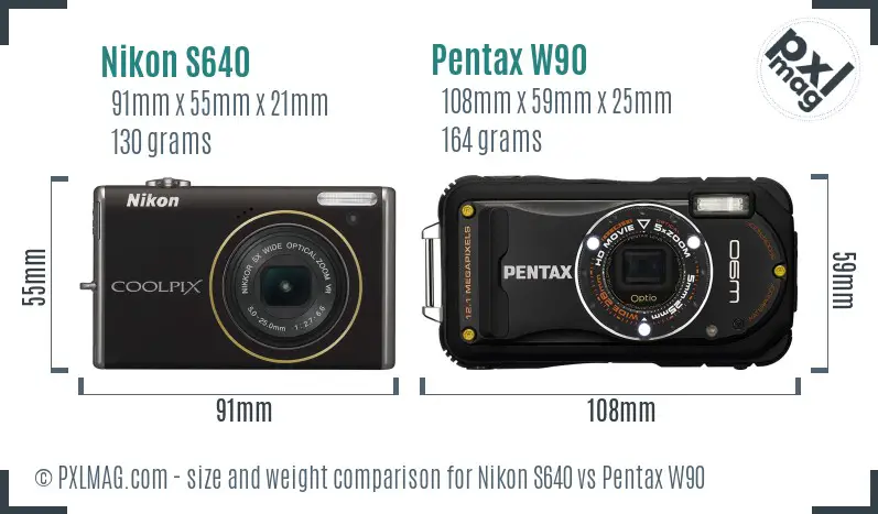 Nikon S640 vs Pentax W90 size comparison Nikon S640 vs Pentax W90 size comparison