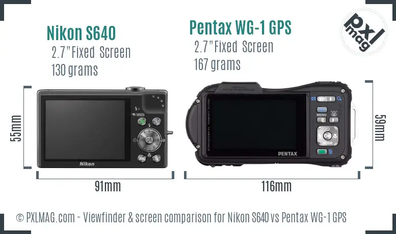 Nikon S640 vs Pentax WG-1 GPS Screen and Viewfinder comparison
