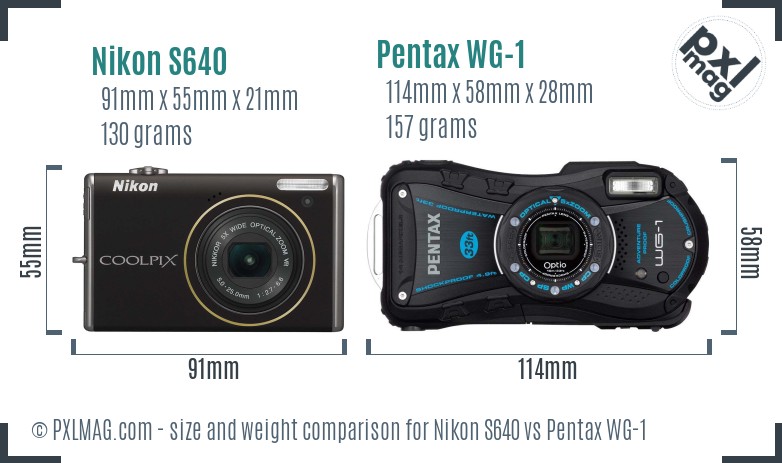 Nikon S640 vs Pentax WG-1 size comparison