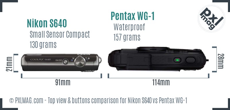 Nikon S640 vs Pentax WG-1 top view buttons comparison