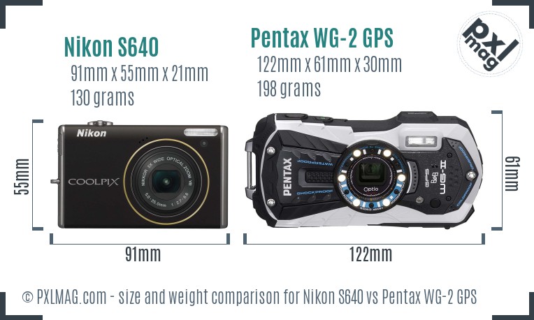 Nikon S640 vs Pentax WG-2 GPS size comparison