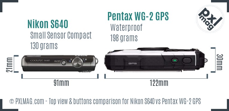 Nikon S640 vs Pentax WG-2 GPS top view buttons comparison