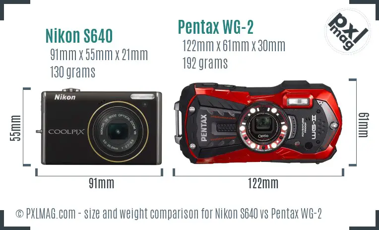 Nikon S640 vs Pentax WG-2 size comparison Nikon S640 vs Pentax WG-2 size comparison