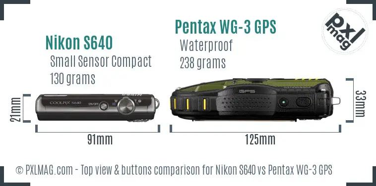 Nikon S640 vs Pentax WG-3 GPS top view buttons comparison