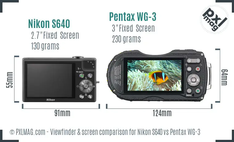 Nikon S640 vs Pentax WG-3 Screen and Viewfinder comparison
